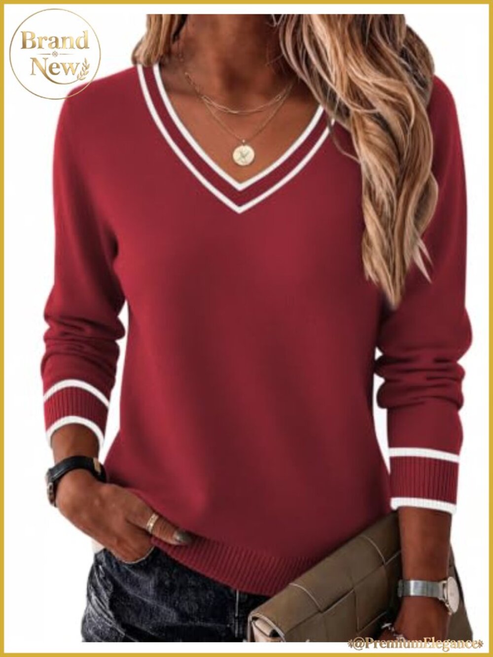 Viscose Blend Long Sleeve V-Neck Pullover Sweater